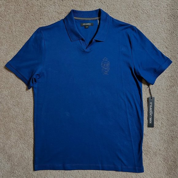 Karl Lagerfeld Paris Men's Johnny Collar Knight Pique Polo Blue size Medium NEW - Picture 1 of 8